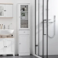 kleankin Armario de Baño Alto, Armario de Almacenaje Delgado, con Estantes Ajustables, Cajón, para Espacios Pequeños, Moderno, 40x27x171,5 cm, Blanco(m-2)
