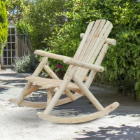 Outsunny Poltrona de Jardim Adirondack de Baloiço Rocking Chair Estilo neo-rétro Assento Encosto Ergonómico Madeira Natural de pinho(m-2)