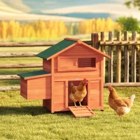 PawHut Poulailler avec Pondoir et Perchoir Toit en Bitume Étanche et Fenêtre de Ventilation Bois 113,5x67,5x95,5cm Orange(m-10)