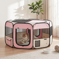 PawHut Parque Plegable para Perros y Gatos Corralito Portátil para Animales Pequeños Impermeable de Tela Oxford Ø90x41 cm Rosa(m-2)