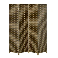 HOMCOM Biombo interior 4 Painéis Dobráveis 180L x 180H cm separador de ambientes Madeira de choupo Fibras de papel trançado Chocolate Palha(m-1)