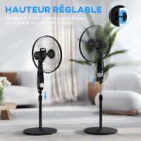 HOMCOM Ventilateur sur pied hauteur réglable oscillant 85° 3 vitesses 50 W avec écran LED télécommande minuterie Ø 42 cm noir(m-8)