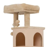 PawHut Arbre à Chat, Tour de Jeux, Hauteur de 104 cm, avec Lit, Maison, Brosse de Toilettage, 44l x 34P x 104H cm, Beige(m-10)