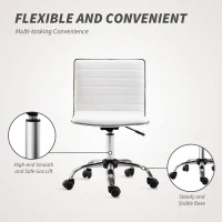 HOMCOM Mid-Back Swivel Office Chair, Adjustable Armless Desk Chair in PU Leather and Chrome Base, White(m-6)
