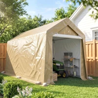 Outsunny Abri de jardin tente de stockage portable pour extérieur avec cadre en acier galvanisé et grande porte 2 x 3,6 m beige(m-9)