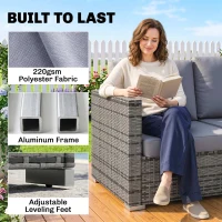 Outsunny 4 Pieces Rattan Garden Furniture Set, Wicker Outdoor Furniture Set with Corner Sofa Loveseat Coffee Table Cushions, Conservatory Furniture Set for Patio Balcony Poolside, Grey(m-5)