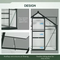 Outsunny 6 x 10ft Polycarbonate Greenhouse, Large Walk-In Green House with Slide Door and Window, Garden Plants Grow House with Aluminium Frame and Foundation, Grey(m-4)