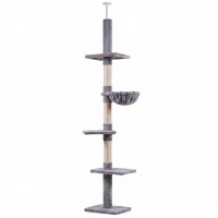 PawHut Arbre chat du sol au plafond poteau à griffer L40 x l 34 x H 230-260 cm 5 niveaux d'activités gris(m-12)
