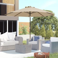 Outsunny Guarda-sol de jardim Ø 2,63 m metálico Redondo Poliéster 180g/m² manivela inclinável bege(m-6)