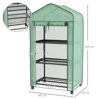 Outsunny Mini estufa de jardim com 3 prateleiras, capa PE de alta densidade, porta enrolável, 4 rodízios, dim. 69L x 49l x 130H cm(m-3)
