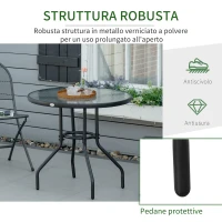 Outsunny Tavolo da Giardino Rotondo con Foro per Ombrellone e Piano in Vetro, in Metallo, Ø80x72 cm, Nero(m-6)