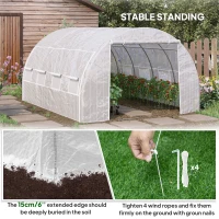 Outsunny 4 x 3 x 2 m Polytunnel Greenhouse w/ Roll-up Side Walls, Steel Frame Walk-in Grow House Tent w/ Zippered Door and 8 Windows and Reinforced Cover for Garden and Backyard, White(m-7)