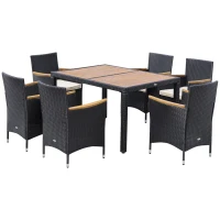 Outsunny Conjunto de jardim 6 pessoas grande mesa de jantar retangular + 6 cadeiras & almofadas laváveis(m-9)