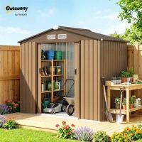 Outsunny Outdoor Storage Shed, 7ft x 4ft, Large Patio Roofed Tool Metal Storage Building Foundation Sheds Box Outdoor Furniture(m-2)