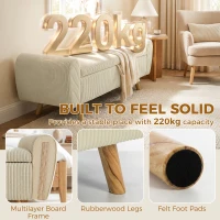 HOMCOM Banc de rangement 73 L, coffre de rangement rembourré en velours côtelé avec accoudoirs et pieds en bois d'hévéa, beige(m-8)