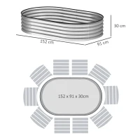 Outsunny Conjunto de 2 jardineiras elevadas em aço galvanizado kit de camas de jardim borda de borracha 152 x 91 x 30 cm prata(m-3)