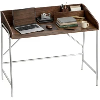 HOMCOM Birou, birou de calculator 109 cm cu margine de protecție și structură metalică, nuc(m-8)