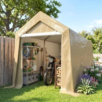 Outsunny Abri de jardin tente de stockage portable pour extérieur avec cadre en acier galvanisé et grande porte 2 x 3,6 m beige(m-10)