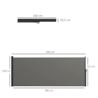 Outsunny Toldo lateral Tela de privacidade biombo retrátil dim. 4L x 1,60H m alum. Poliéster Anti-UV Alta densidade 180 g/m² Cinza escuro(m-3)