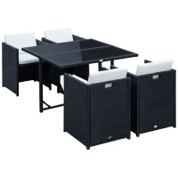 Outsunny Set Mobilier de Grădină cu Masă de Prânz, 4 Scaune și Perne, 109x109x72 cm, Negru(m-11)