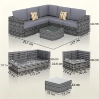 Outsunny 4 Pieces Rattan Garden Furniture Set, Wicker Outdoor Furniture Set with Corner Sofa Loveseat Coffee Table Cushions, Conservatory Furniture Set for Patio Balcony Poolside, Grey(m-3)