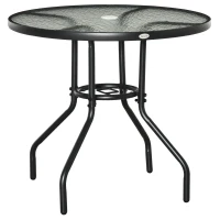 Outsunny Tavolo da Giardino Rotondo con Foro per Ombrellone e Piano in Vetro, in Metallo, Ø80x72 cm, Nero(m-1)