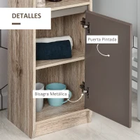 HOMCOM Armario de Baño Alto, Columna de Baño Estrecha con 2 Puertas y 2 Estantes Abiertos, para Espacios Pequeños, 30x24x170 cm, Roble y Gris(m-5)