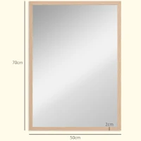 HOMCOM Specchio da Parete Rettangolare con Ganci, Specchio a Muro in Vetro e MDF, 50x70 cm, Color Legno(m-3)