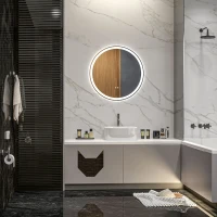 kleankin LED-badkamerspiegel, rond, aanraakfunctie, geheugenfunctie, beslaan niet, aluminium frame, 60 x 60 cm(m-2)