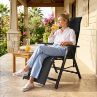 Outsunny Chaise longue pliable, transat bain de soleil inclinable avec dossier réglable sur 9 positions, coussin lombaire, noir(m-9)