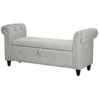HOMCOM Banco banqueta baú 2 em 1 em tecido com aspecto de linho com pés em madeira 146,5 x 49 x 72 cm cinza(m-7)