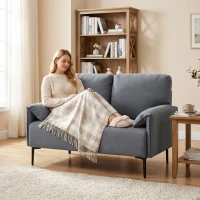 HOMCOM Sofá 2 Lugares, Sofá de Sala Estofado com Apoios de Braço Almofadados, Efeito Veludo, 127 x 72 x 84 cm, Cinza(m-11)