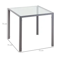 HOMCOM Mesa de Comedor de Cristal Mesa de Cocina Cuadrada para 4 Personas con Patas de Metal para Salón 75x75x75 cm Gris(m-3)