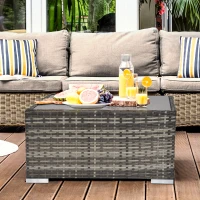 Outsunny Square PE Wicker Rattan Table with Glass Top - Dark Grey(m-13)