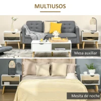 HOMCOM Set de 2 Mesitas de Noche Mesa Auxiliar Mesillas de Noche con Cajón y Estante de Almacenamiento para Dormitorio Salón Cama Oficina Estilo Moderno 50x39x51 cm Blanco y Roble(m-4)