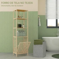 HOMCOM Estantería de Almacenaje Mueble de Baño con 3 Estantes y 1 Cesto para Ropa Sucia Desmontable 44x33x160 cm Natural(m-5)