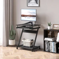 HOMCOM Bureau Informatique Roulant - Bureau Mobile - Table d'ordinateur - Tablette coulissante Clavier + étagère - Noir(m-10)