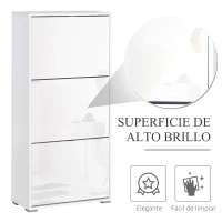 HOMCOM Armario de Zapatos Zapatero Moderno con 3 Cajones Capacidad de 18 Pares de Zapatos para Pasillo 60x26x124 cm Blanco(m-5)