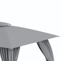 Outsunny Gazebo da Giardino 4x3m con Doppio Tettuccio, Pareti in Poliestere e Struttura in Acciaio, Grigio(m-7)