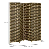 HOMCOM Biombo interior 4 Painéis Dobráveis 180L x 180H cm separador de ambientes Madeira de choupo Fibras de papel trançado Chocolate Palha(m-3)
