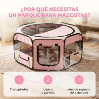 PawHut Parque Plegable para Perros y Gatos Corralito Portátil para Animales Pequeños Impermeable de Tela Oxford Ø90x41 cm Rosa(m-4)