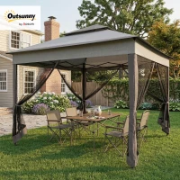 Outsunny 3.25 x 3.25m Deluxe Metal Gazebo, with Curtains - Brown and Grey(m-9)
