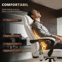 Vinsetto Scaun de birou de masaj, scaun de birou, scaun ergonomic cu înălțime reglabilă, spătar inclinabil și telecomandă cu fir, suport pentru picioare retractabil și pivotant la 360°, alb(m-5)