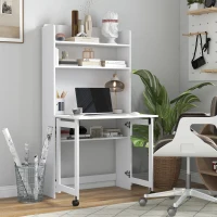 HOMCOM Bureau informatique avec étagères de rangement plateau rabattable 2 roulettes pour chambre salon 80 x 69 x 155 cm blanc(m-2)