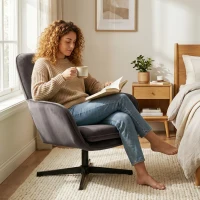 HOMCOM Fauteuil salon, fauteuil d'appoint rembourré en velours avec large assise, coussin et structure en métal, gris foncé(m-9)