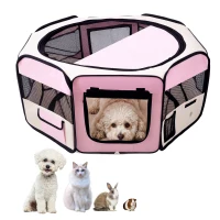 PawHut 600D Oxford Soft Fabric Kennel, Portable Lightweight Cat Dog Playpen, Foldable Pet Puppy Rabbit Guinea Pig Pen Run Dia 90 x 41H cm Indoor & Outdoor Pink(m-1)