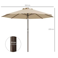 Outsunny Guarda-sol de jardim Ø 2,63 m metálico Redondo Poliéster 180g/m² manivela inclinável bege(m-3)