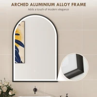 HOMCOM Miroir Salle de Bain avec Éclairage 60 x 90 cm, Miroir LED Arqué, Anti-Buée, 3 Couleurs Lumière, Dimmable, Mémoire, Noir(m-8)