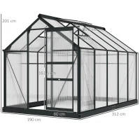 Outsunny 6 x 10ft Polycarbonate Greenhouse, Large Walk-In Green House with Slide Door and Window, Garden Plants Grow House with Aluminium Frame and Foundation, Grey(m-3)