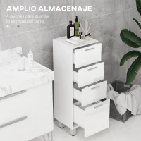 kleankin Mueble Auxiliar Baño Moderno Armario de Baño con 4 Cajones y 4 Patas para Salón Carga 30 kg 30x30x93cm Blanco Brillante(m-4)